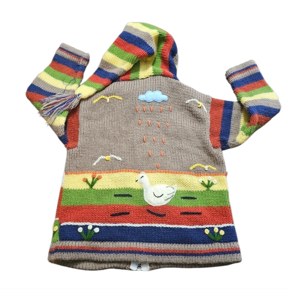 Handmade In Equador Girls Tan  Sweater 100% Cotton Zipper Hoodie Size 4 - Picture 2 of 7